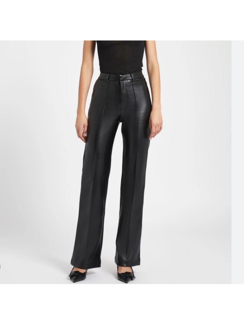 BOA Because of Alice Black Faux Leather Wide Leg Trousers Pants